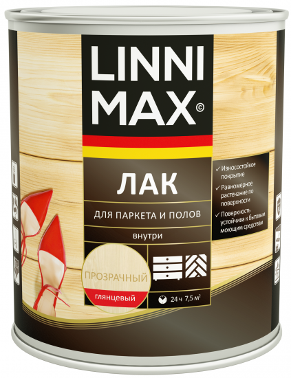 Лак паркетный Linnimax глянцевый прозрачный 0.75 л