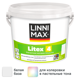 Краска для стен и потолков Linnimax Litex 4 моющаяся матовая цвет белый база 1 2.5 л