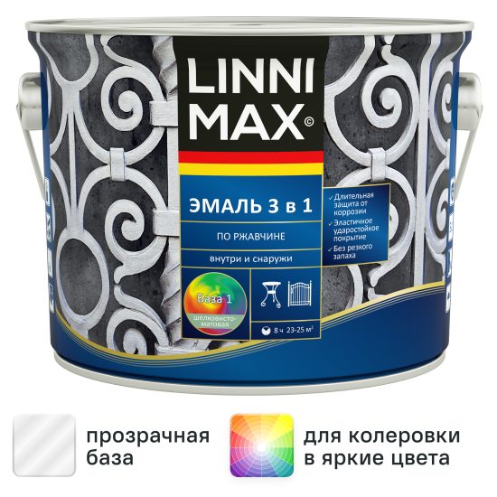 Грунт-эмаль по ржавчине 3 в 1 Linnimax цвет белый полуматовый база Б1 2.5 л