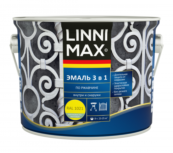 Грунт-эмаль по ржавчине 3 в 1 Linnimax цвет желтый полуматовый 2.5 л