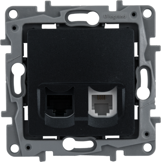 Розетка двойная RJ11+RJ45 категория 5e UTP - Legrand Etika - антрацит