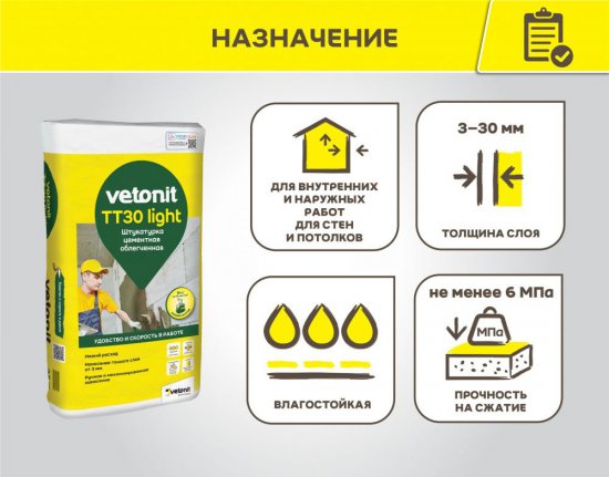 Штукатурка цементная Vetonit TT30 light 25 кг