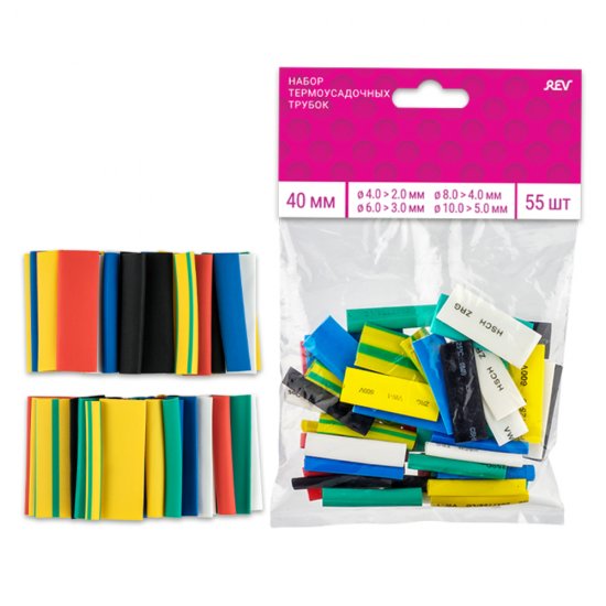 Трубка термоусадочная Duwi ТУТ 4/2-10/5 мм 100 мм 6 цветов (55 шт.)