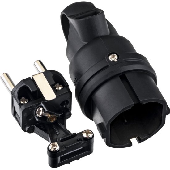 Вилка штепсельная Düwi с заземлением IP44 угловая черная