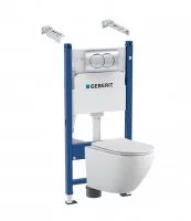 Комплект инсталляция Geberit Duofix 458.149.21.1 с унитазом Aquatek Европа безободковый с микролифтом клавиша Delta01 хром
