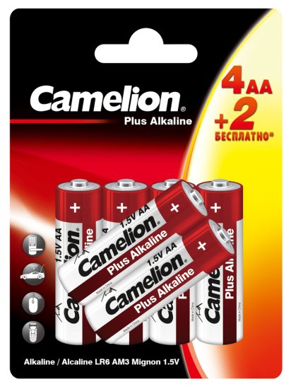 Батарейка Camelion Plus Alkaline 4+2LR03-BP алкалиновая LR6 AA 6 шт.