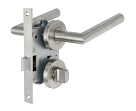 Комплект дверных ручек на розетке Edson WC1R4ST с запиранием цвет нержавеющая сталь