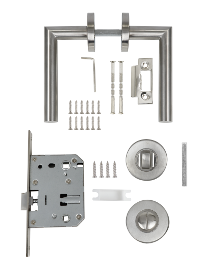 Комплект дверных ручек на розетке Edson WC1R4ST с запиранием цвет нержавеющая сталь