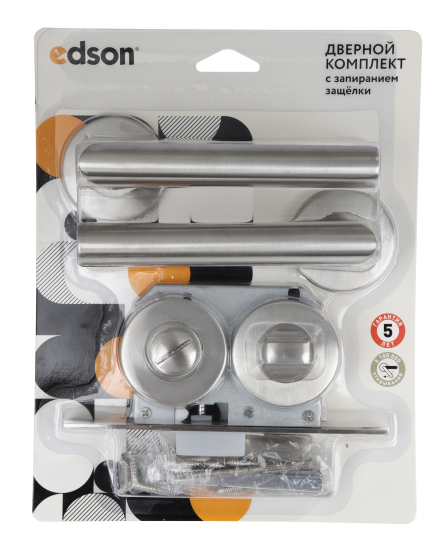 Комплект дверных ручек на розетке Edson WC1R4ST с запиранием цвет нержавеющая сталь