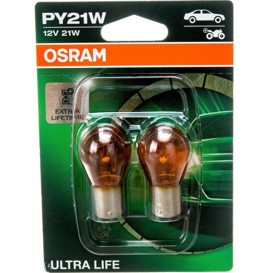 Автолампа Osram PY21W BAU15s YELLOW ULTRA LIFE 12V /1/10/50