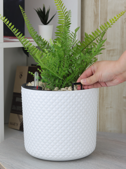 Кашпо для цветов Фасет ø22 h20 см v6.2 л с автополивом полипропилен белый