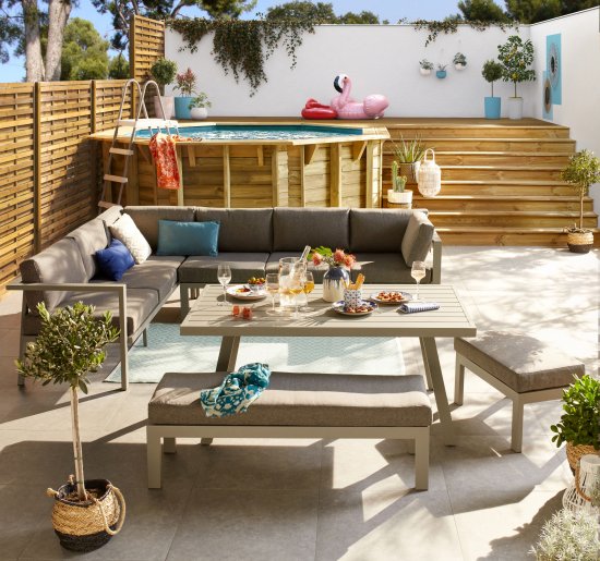 Набор садовой мебели Naxos алюминий/полиэстер серый: диван, стол и 2 лавочки