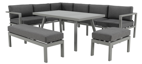 Набор садовой мебели Naxos алюминий/полиэстер серый: диван, стол и 2 лавочки