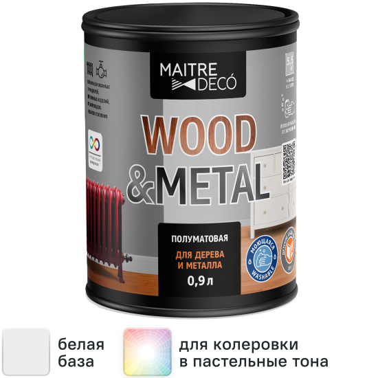 Краска универсальная Maitre Deco Wood&Metal цвет белый 0.9 л