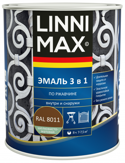 Грунт-эмаль по ржавчине 3 в 1 Linnimax цвет орехово-коричневый полуматовый 0.75 л