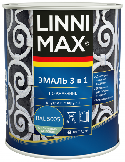 Грунт-эмаль по ржавчине 3 в 1 Linnimax цвет синий полуматовый 0.75 л