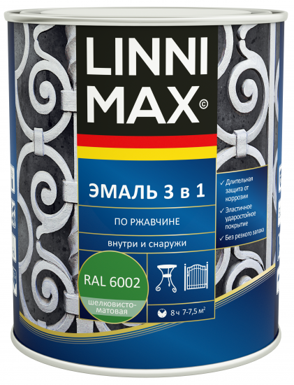 Грунт-эмаль по ржавчине 3 в 1 Linnimax цвет зеленый полуматовый 0.75 л