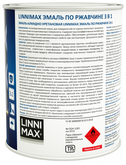 Грунт-эмаль по ржавчине 3 в 1 Linnimax цвет зеленый полуматовый 0.75 л