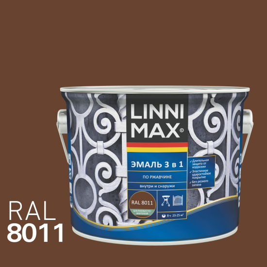 Грунт-эмаль по ржавчине 3 в 1 Linnimax цвет орехово-коричневый полуматовый 2.5 л
