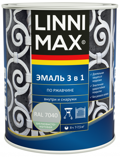 Грунт-эмаль по ржавчине 3 в 1 Linnimax цвет серый полуматовый 0.75 л
