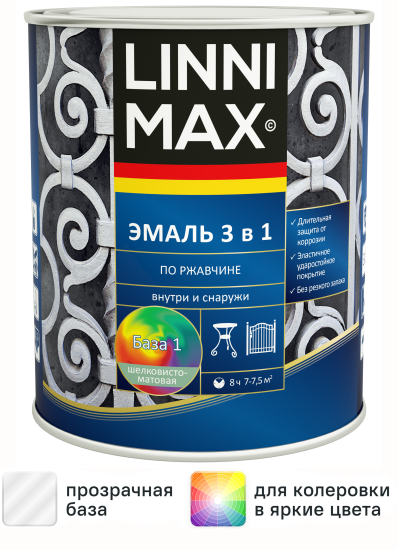 Грунт-эмаль по ржавчине 3 в 1 Linnimax цвет белый полуматовый база Б1 0.75 л