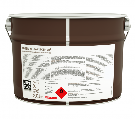 Лак яхтный Linnimax глянцевая прозрачный 9 л