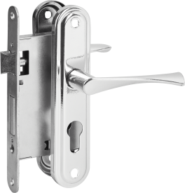 Замок врезной с дверными ручками на планке Зенит Омега ЗВ7 хром