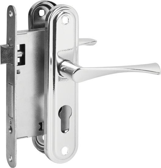 Замок врезной с дверными ручками на планке Зенит Омега ЗВ7 хром