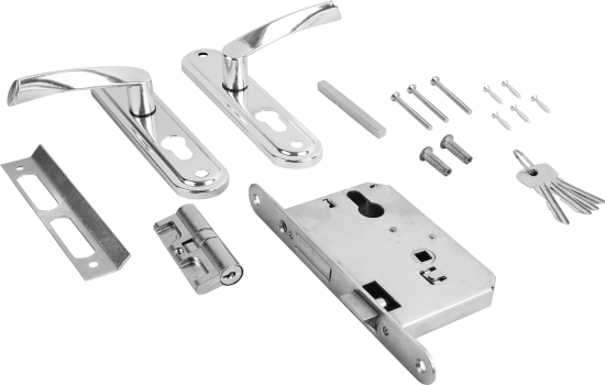 Замок врезной с дверными ручками на планке Зенит Омега ЗВ7 хром