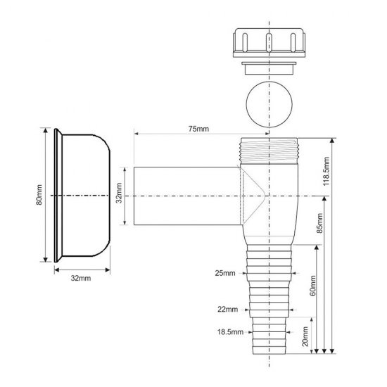 Сифон для стиральной машины McAlpine 32 мм (WMV-32WH)