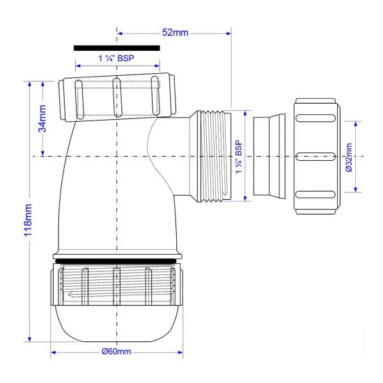 Сифон для раковины McAlpine 1 1/4х32 мм без выпуска (MRW2-NW-MINI)