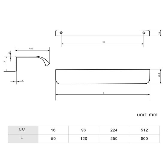 Мебельная ручка-профиль матовый никель 512 мм