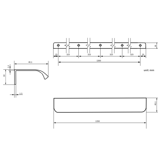 Мебельная ручка-профиль матовый черный 1350 мм