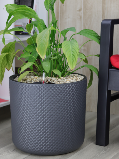 Кашпо для цветов Фасет ø36 h33 см v29 л с автополивом полипропилен графитовый