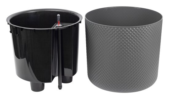 Кашпо для цветов Фасет ø36 h33 см v29 л с автополивом полипропилен графитовый
