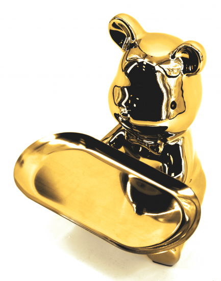 Подставка Мишка 1 керамика золотая 18x20 см