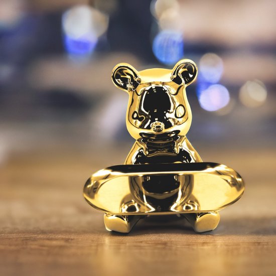 Подставка Мишка 1 керамика золотая 18x20 см
