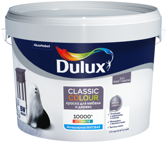 Краска для мебели и дерева Dulux Classic Colour моющаяся матовая цвет белый база А 2.5 л