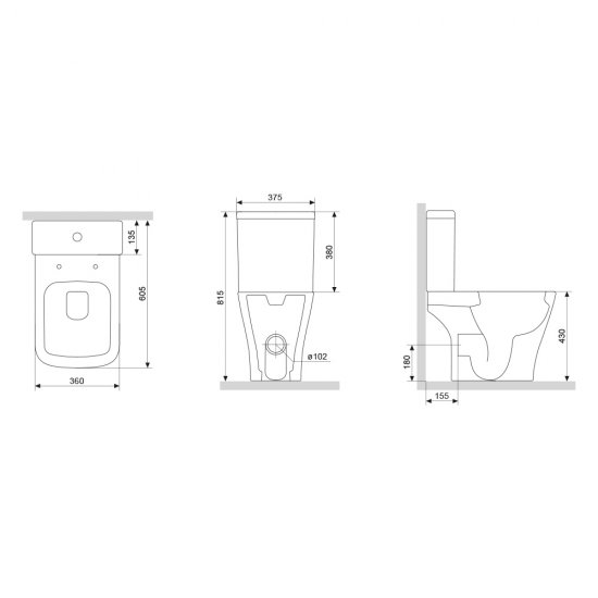 Унитаз-компакт AM.PM Struktura Flash Clean C9S8600MBSC, универсальный выпуск двойной слив цвет черный