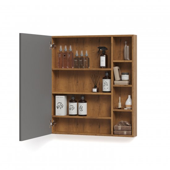 Шкаф зеркальный подвесной Турин 80F HZT-80 80x90 см цвет дуб вотан-антрацит