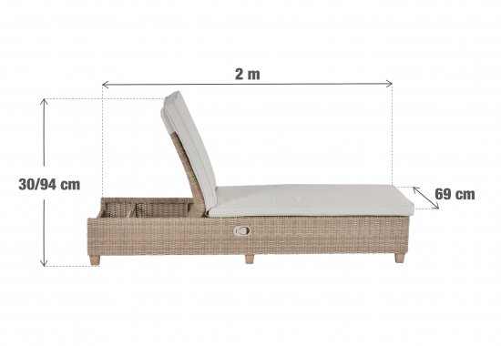 Шезлонг Naterial Medena 200x69x94 см алюминий/искусственный ротанг бежевый