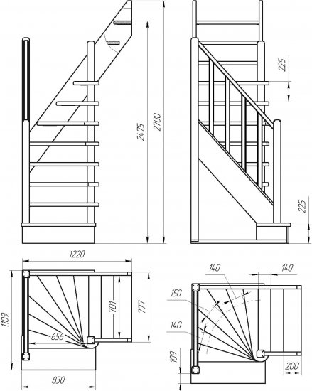 Лестница поворотная 90° ЛЕС-91 универсальная