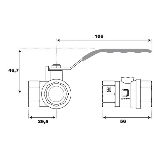 Кран шаровой латунный СТМ Стандарт 3/4 ВР(г) х 3/4 ВР(г) ручка трехходовой (CW3FL034)