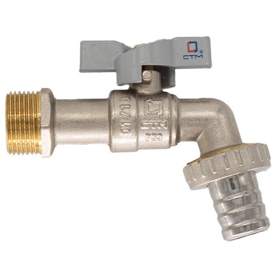 Кран шаровой латунный СТМ Стандарт 1/2 НР(ш) бабочка со штуцером угловой (CWBB0012)