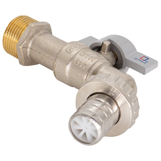 Кран шаровой латунный СТМ Стандарт 1/2 НР(ш) бабочка со штуцером угловой (CWBB0012)