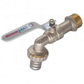 Кран шаровой латунный СТМ Стандарт 3/4 НР(ш) ручка со штуцером угловой (CWBH0034)