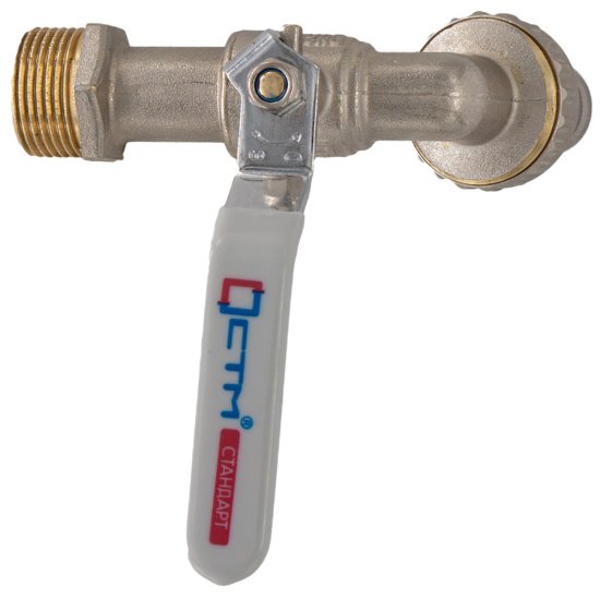 Кран шаровой латунный СТМ Стандарт 3/4 НР(ш) ручка со штуцером угловой (CWBH0034)