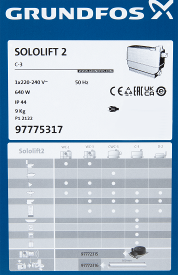 Санитарный насос Grundfos Sololift 2 C-3 640 Вт 204 л/мин