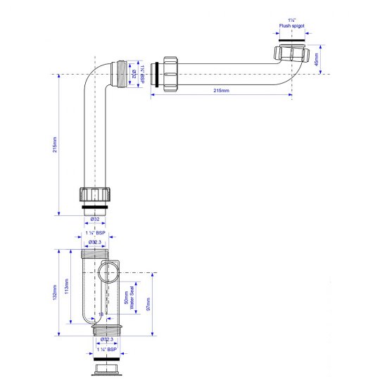 Сифон для раковины McAlpine 1 1/4х32 мм со смещением без выпуска (MRCAT32-HC)