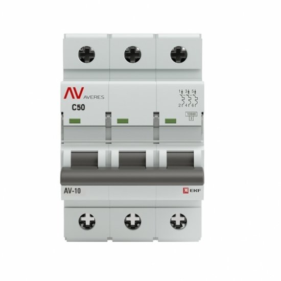 Автоматический выключатель модульный EKF Averes AV-10 3P 50А тип C 10 кА 400 В (mcb10-3-50C-av)